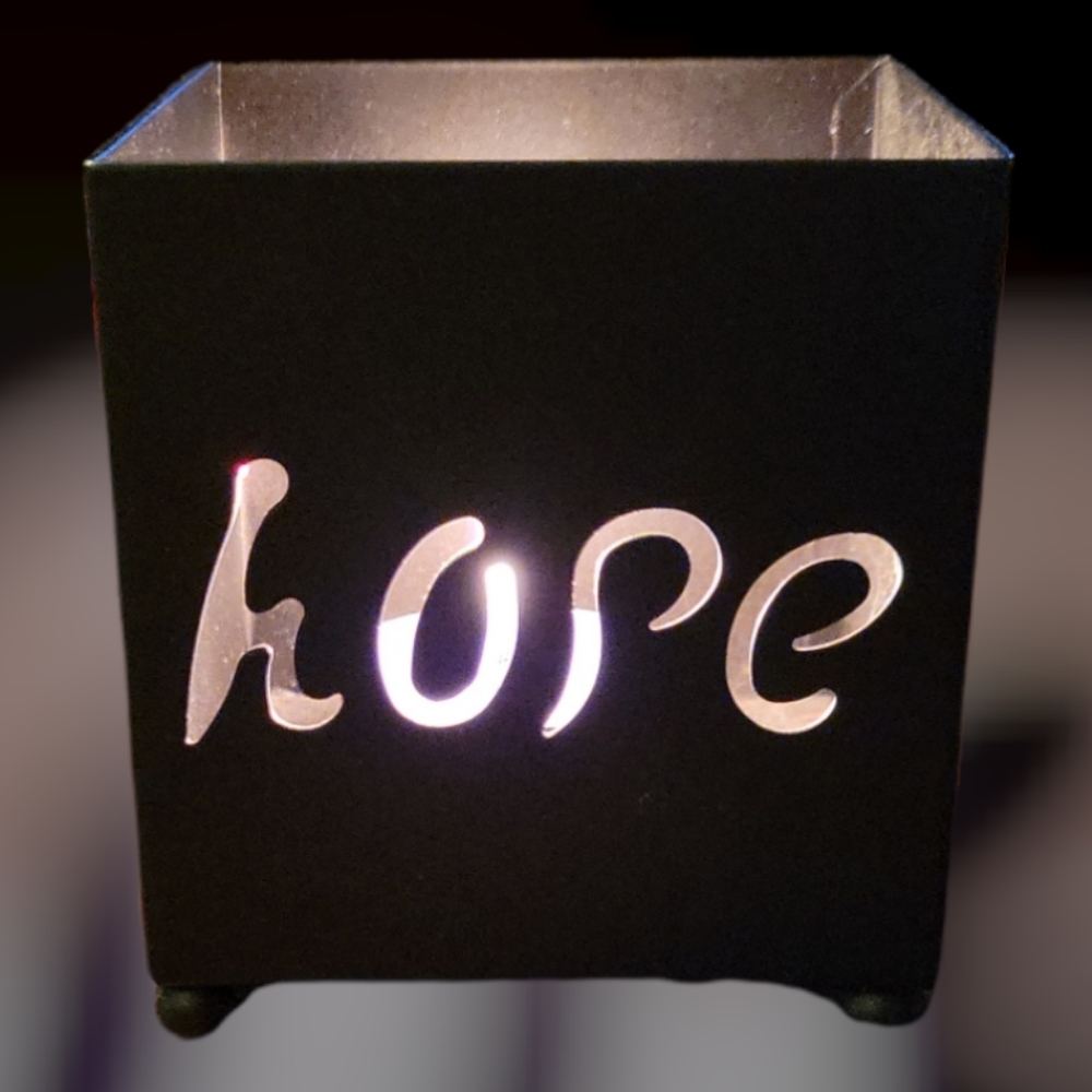 HP 😀 Vtg Candle Holder  Square Metal Hope "At Home America Co."